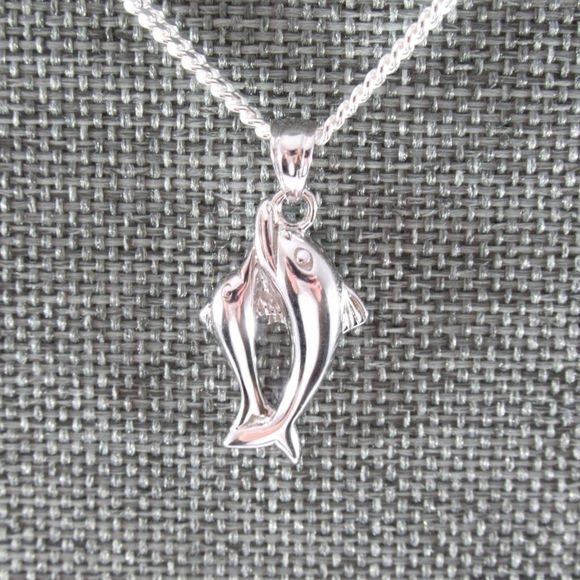 Sterling Silver 925 Dolphin Pendant Curb Chain 20" - Picture 3 of 11